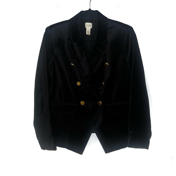 Chicos Black Velveteen Gold Button Blazer - Picture 2 of 7